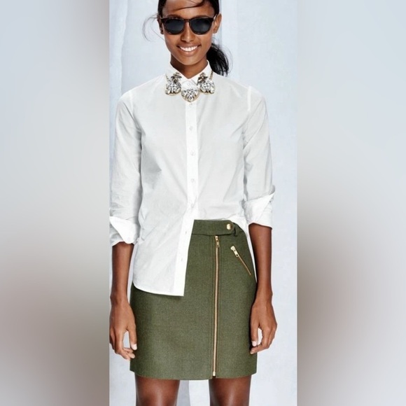 J.CREW Women's Motorcycle-Style Wool Mini Lined Skirt Loden Green Sz 2 NWT - Picture 1 of 10